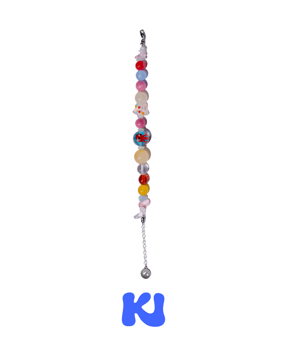 Octopus illusion crystal bracelet with dangling chain and round charm